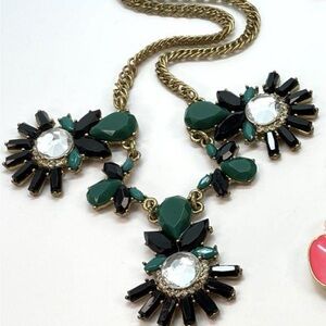 J. Crew Faux Emerald and Onyx Crystals and Rhinestone Statement Necklace